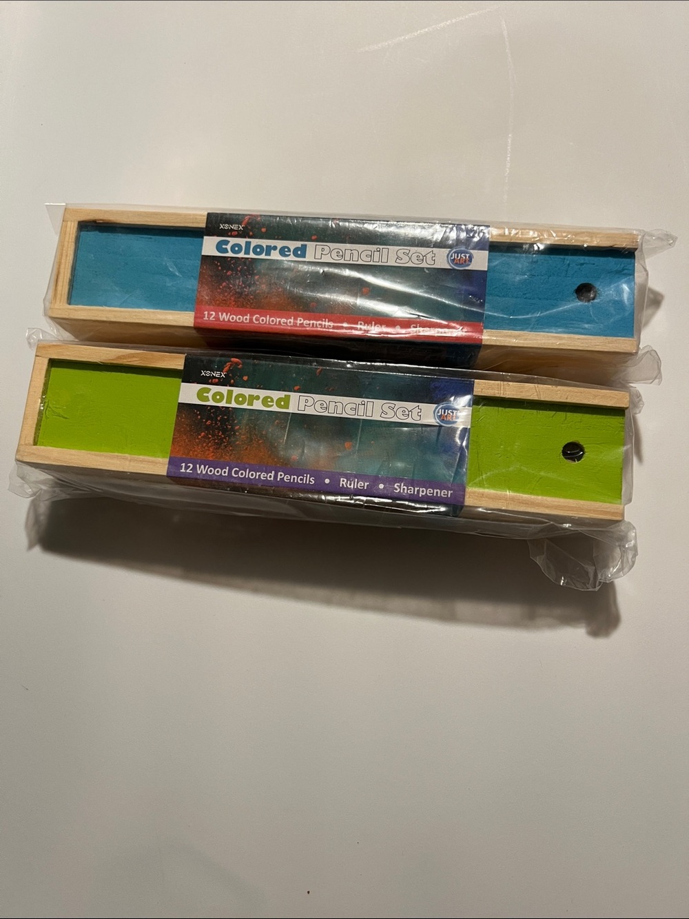 Xonex 2 sets - Wooden Pencil Box Set in Blue and Green